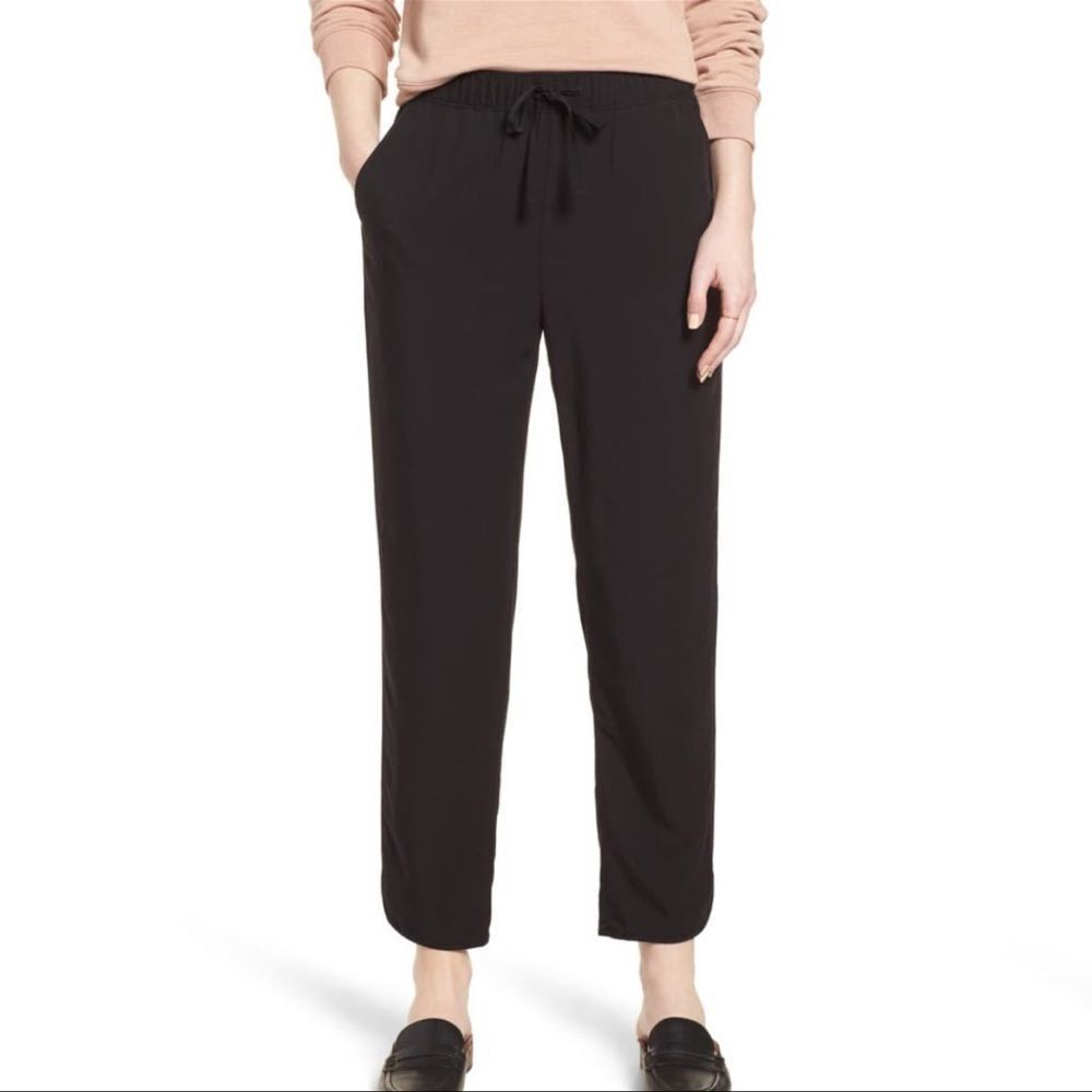 Madewell High Rise Elastic Waist Black Tapered Leg Viscose Pants Size M